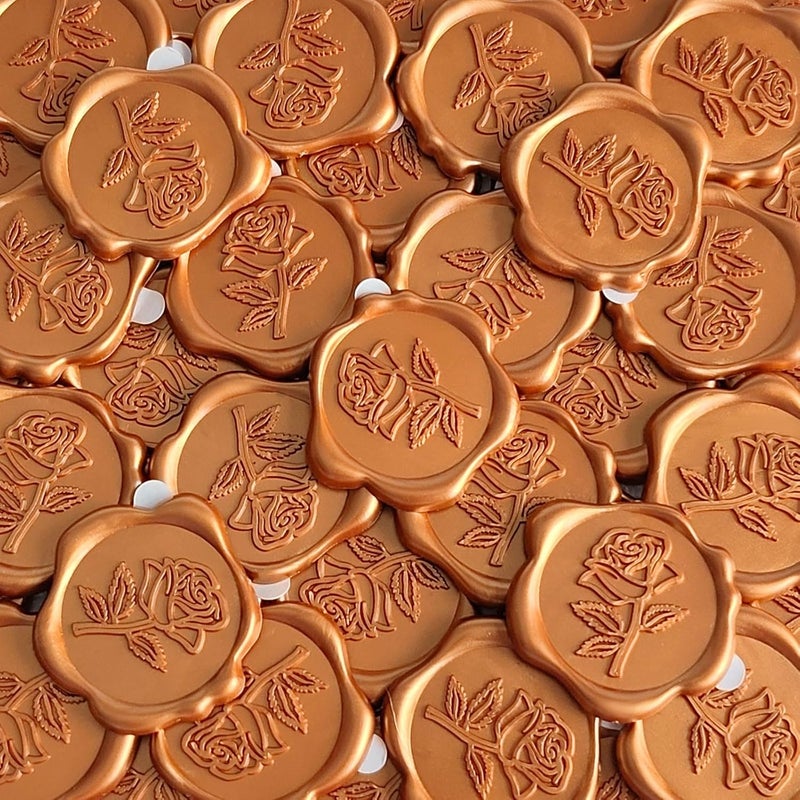 Pilloze 50 Pcs Orange Rose Style Wax Seal Stickers, Self Adhesive Wax Seal for Wedding Invitation, Easy Use Good Adhesion, Orange Rose Envelope Stickers Perfect for Invitation, Vellum Jackets, Menu - Image 1